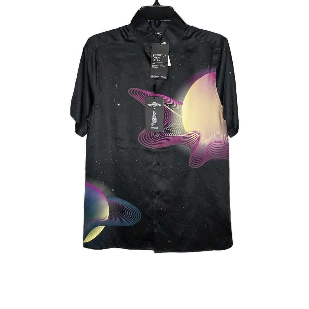 Murano Interdimensional Mens S Slim Fit Black Galaxy Planet Shirt Sci-Fi NEW